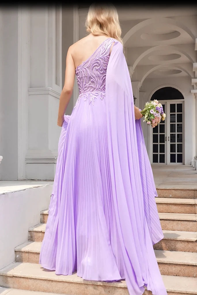 Wholesale Hot Selling Purple One Shoulder Prom Dresses Zipper Up With Bead